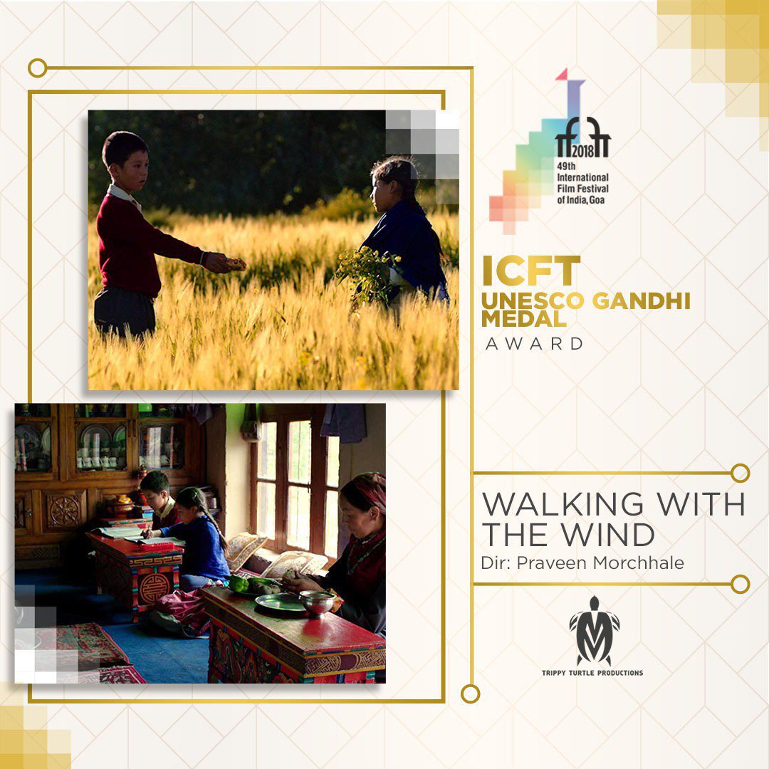 Chennai based Productions @trippyturtleproductions and @mannudxb win a major medal at #IFFI2018, #WalkingWithTheWind wins the UNESCO Gandhi Medal by ICFT competing with11 International Films. All credits to the director @p_Morchhale and @theanunarang @proyuvraaj