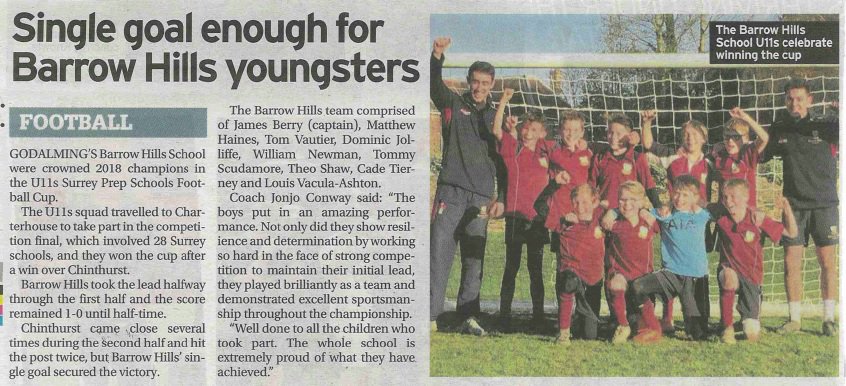 BarrowHills's tweet image. Congratulations to our U11 squad who won the U11 Surrey Prep Schools’ Football Cup held at @CharterhouseSch @Charterhousespo and also to our formidable opponents @ChintSchool. Coverage now in both the @SurreyAd and @HaslemereH newspapers out now! @KESWNews @KESWsport
