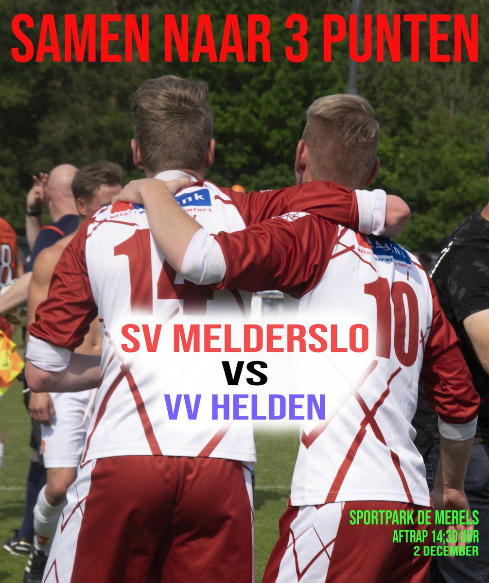 Aankomende zondag spelen de voetballers van SV Melderslo weer een thuiswedstrijd! Tegen De Helden proberen onze jongens hun knappe positie te verdedigen. Aansluitend hopen we gezamenlijk een overwinning te vieren, waar het ongeacht winst of verlies gezellig is! Ben jij erbij?