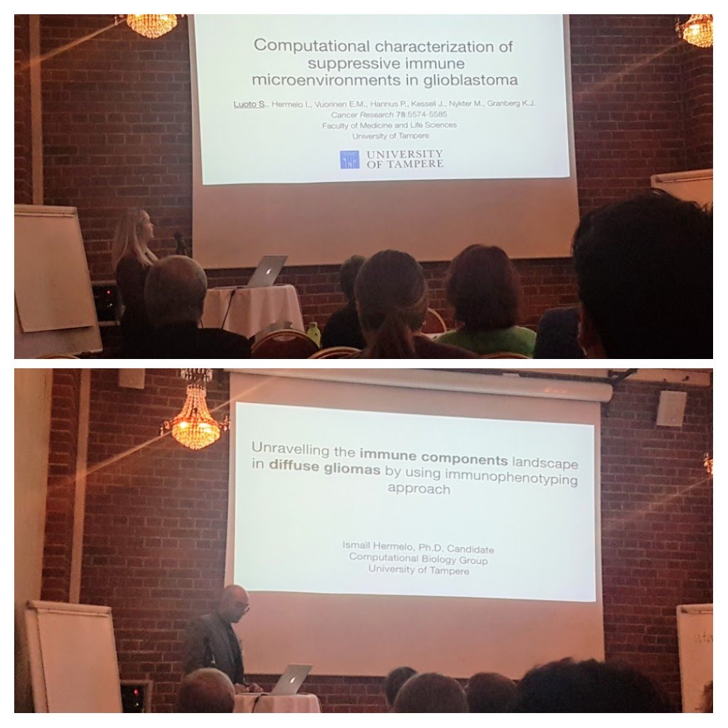 NykterLab's tweet photo. 4th Annual Finnish Symposium on Brain Tumors continuing today with more fascinating talks. Our PhD students Suvi Lehtipuro and Ismaïl Hermelo had talks presenting their projects. Well done! #fibtra https://t.co/DFfJc8JCzY