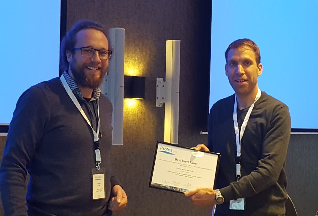 PROFES_conf's tweet photo. And the best short paper award of #profes18 goes to
Di Wang and Matthias Galster: An Exploratory Study on Software Products and Development Organizations in New Zealand @PROFES_conf https://t.co/l1J75Tj1On