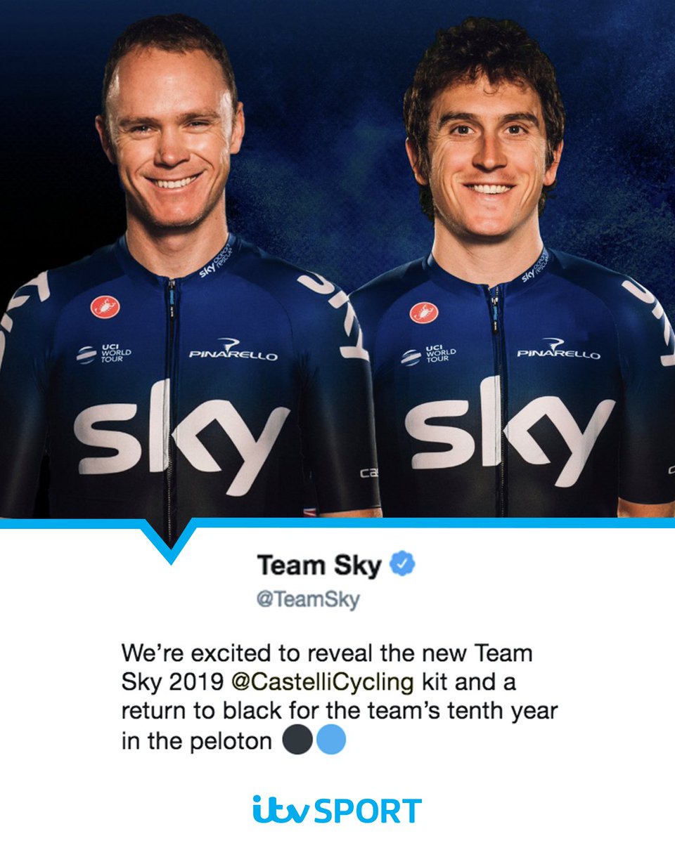 itvcycling's tweet photo. 🚴‍♂️🇬🇧 @TeamSky are back in ⚫ for their tenth year in the peloton

What do you make to their kit for the 2019 season?

👍 or 👎 https://t.co/OtQDTWGsOD
