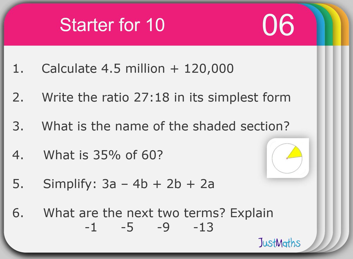 NEW: Starter for 10 (#6)… daily starter questions of similar topics repeated every 5 days for 10 weeks with a focus on those 1 mark questions at the start of the exams!! … #alittleeveryday #mathschat