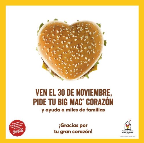 RedMediasocial's tweet photo. ¡Hoy es el día! Con tu Big Mac Corazón, ayudarás a construir y mantener las casas de la Fundación Infantil Ronald McDonald. #McHappyDay #FelizFinde https://t.co/4dfqGuSfN7