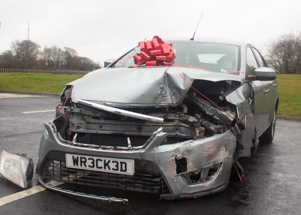 Tomorrow, we'll be showing shoppers at @intuDerby the very real consequences of drink- or drug-driving, with this mangled car on full display. It's a joint effort between us, <a href="/DerbyshireFRS/">Derbyshire Fire & Rescue Service</a> and <a href="/EMASNHSTrust/">East Midlands Ambulance Service NHS Trust</a>. Come and say hi! Find out more: bit.ly/2Qp1AxG
#DontGetWrecked