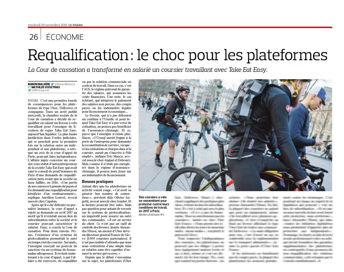 VictorMollet's tweet photo. 📛

REQUALIFICATION : LE CHOC POUR LES PLATEFORMES

"La Cour de cassation a transformé en salarié un coursier travaillant avec Take Eat Easy"

#Droit #Justice #Travail #Social https://t.co/OTq7QyNZpk