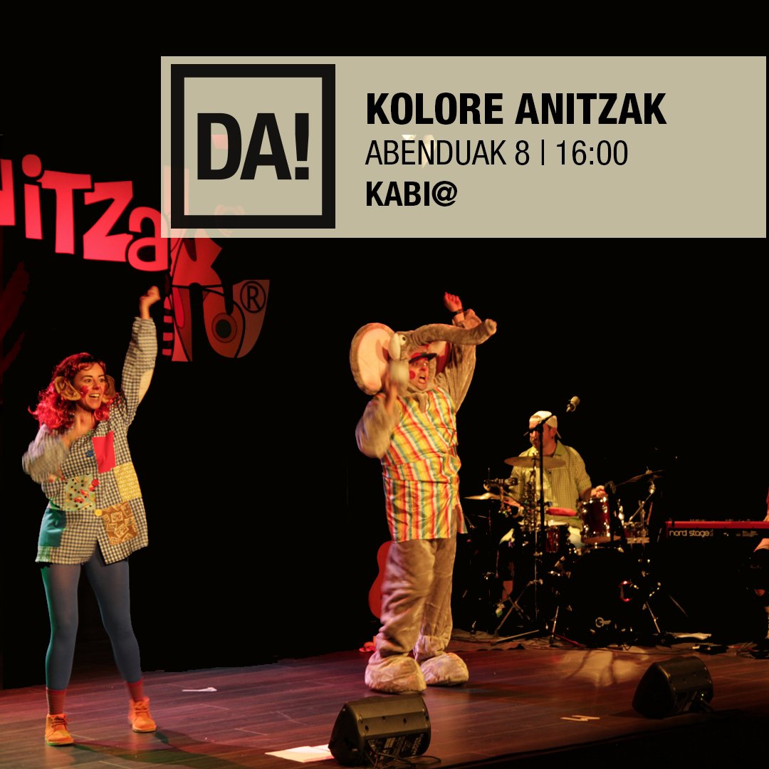 durangokoazoka's tweet photo. #53DA #DAaskodira | 🎼💻Abenduaren 8an @koloreanitzak antzezlana ikusteko aukera izango da @kabiadurango|n, eta zuzeneko #musika, #teknologia eta #antzerkia uztartuko dituzte emanaldian. #DurangokoAzoka #Kabia #KoloreAnitzak https://t.co/DcqQwGMfdc