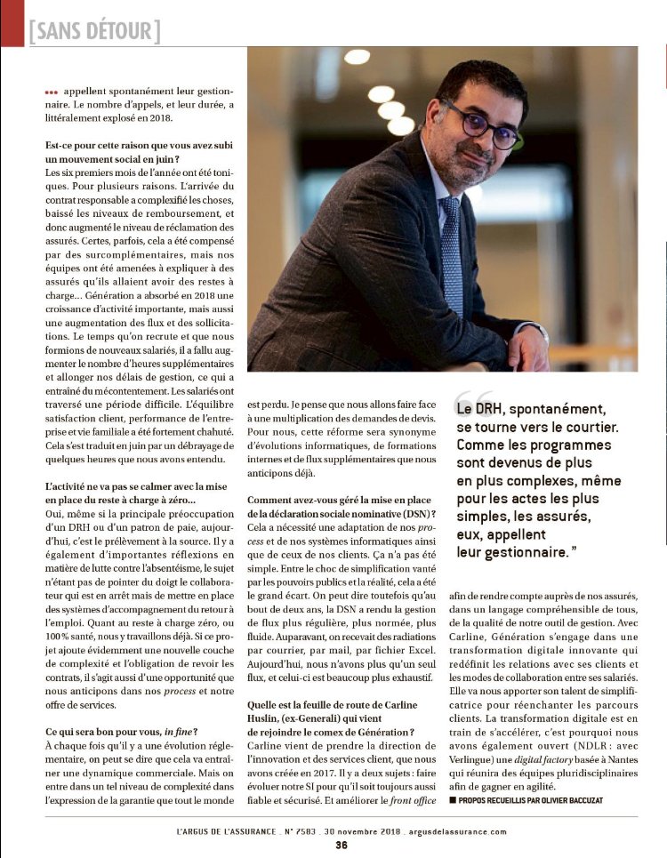 EricSteunou's tweet photo. Interview sans détour de Matthieu HAVY, directeur général de Génération dans le dernier numéro de L'Argus de l'assurance @argusassurance @obaccuzat https://t.co/1C5PQX2A4i