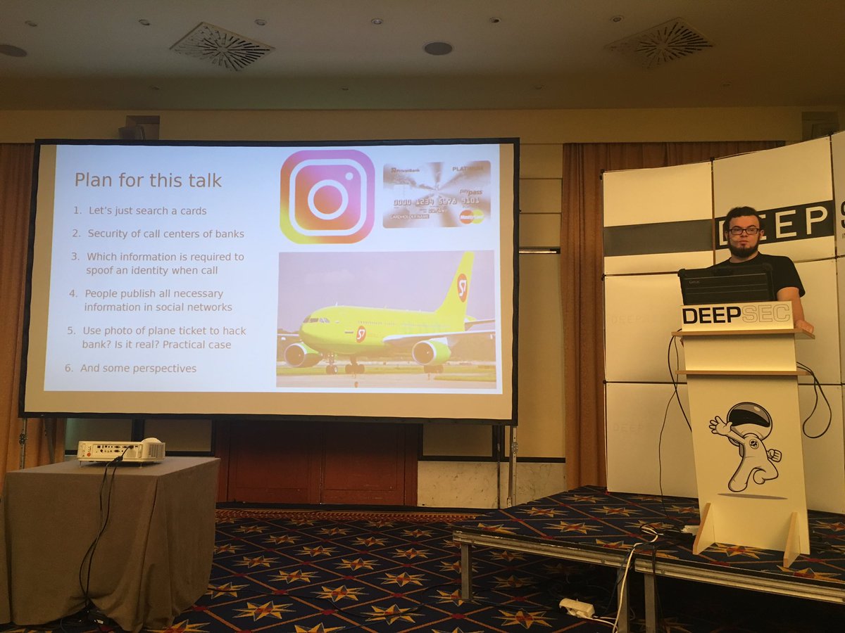 ddouhine's tweet image. Aleksandr Kolchanov shows us how to hack bank accounts using Instagram in a few steps. -&amp;gt; Keep your boarding pass safe. #DeepSec
