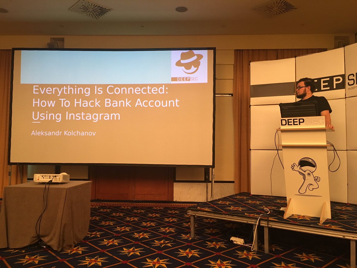 ddouhine's tweet image. Aleksandr Kolchanov shows us how to hack bank accounts using Instagram in a few steps. -&amp;gt; Keep your boarding pass safe. #DeepSec