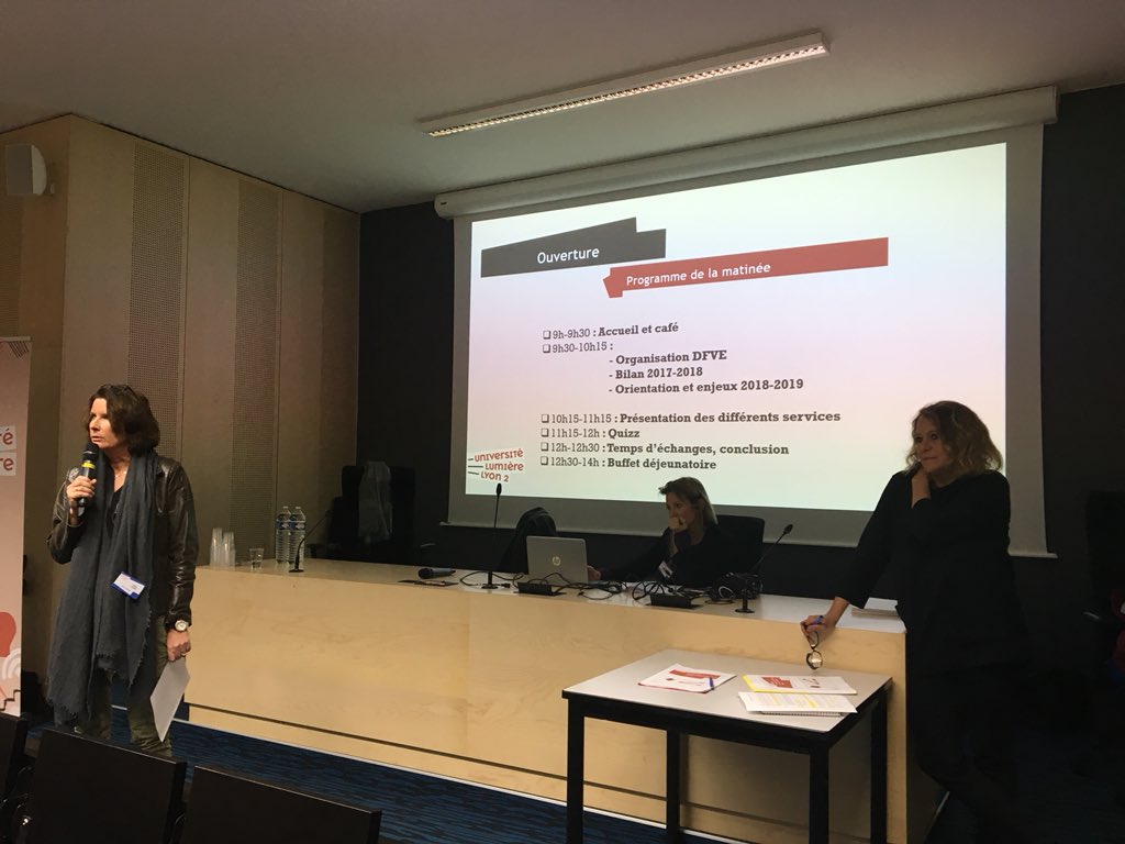 nbenyounes's tweet photo. C’est parti pour le séminaire #DFVE Direction de la Formation et de la Vie Étudiante de @univ_lyon2 ouverture par la directrice Cathy Lobry et la vice présidente @valerie_haas https://t.co/zjVNHcWNoh