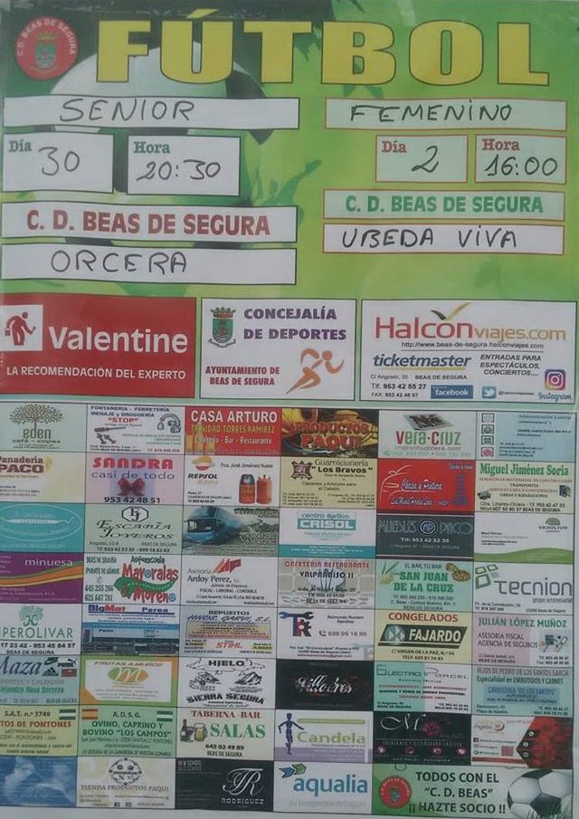 🗓️HOY 30/11/2018 JUGAMOS
J1 #CopaSubdelegada G6 Jaen Senior
<a href="/CD_BEAS/">C.D BEAS DE SEGURA</a> 🆚 <a href="/OrceraCF/">💛⚽️Orcera C.F. </a> 
⏰ 20:30
🏟️ Nuevo Hondonero(Beas de Segura)
#BeasOrcera ➡️orceracf.blogspot.com/2018/11/cartel…