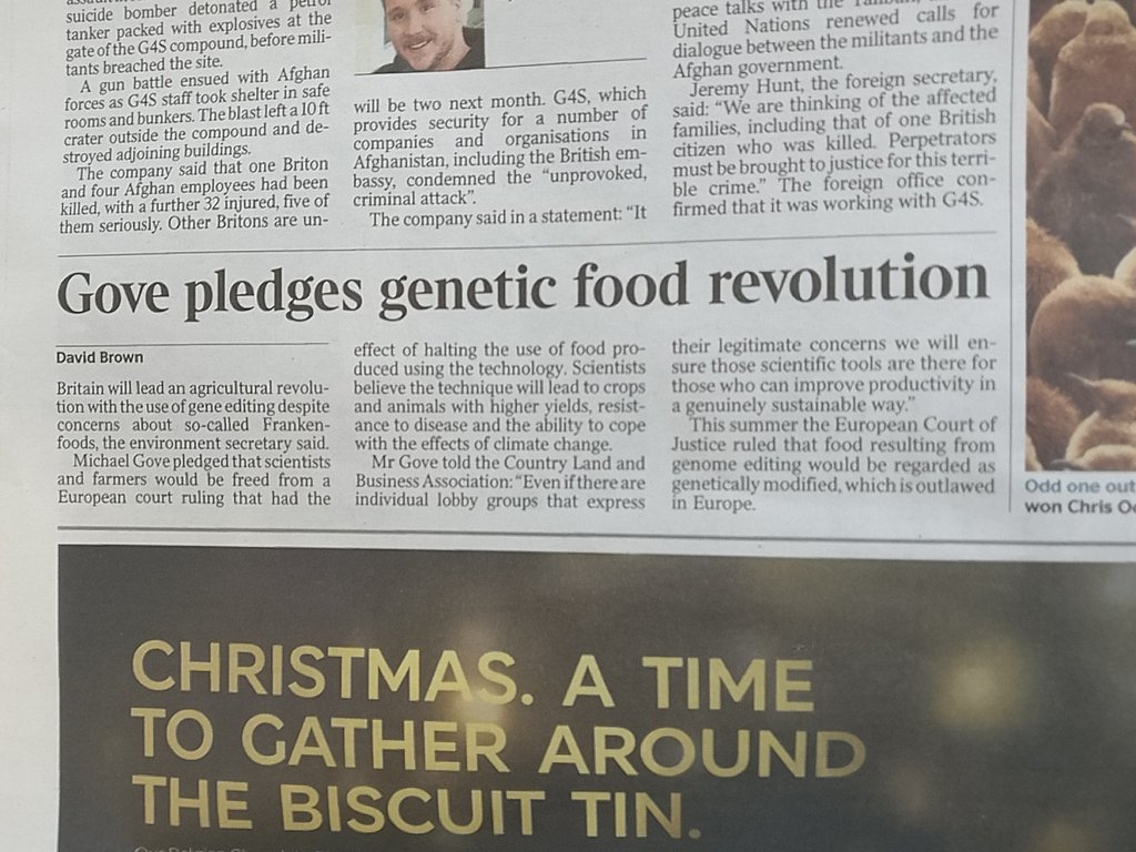 tomallenstevens's tweet photo. Slightly sensational reporting from @thetimes @DavidhBrown but what @michaelgove said at #RB2018 was dynamite - paves the way for continued #geneEditing research in the UK @Rothamsted @achimdobermann @JohnInnesCentre @TinaBarsby_NIAB @NIABTAG @PVR_org https://t.co/X9iVYe7zoZ