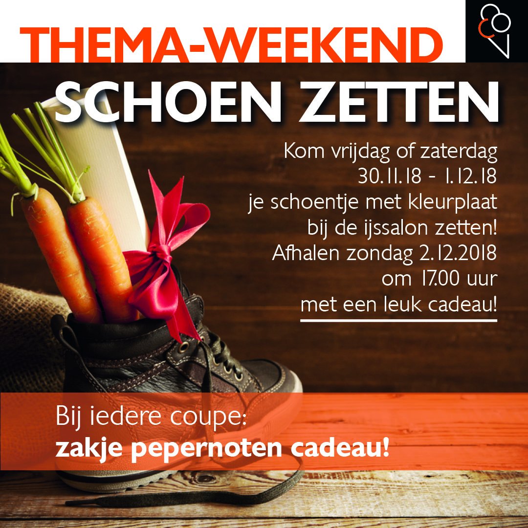 Kom jij vandaag of morgen je schoentje zetten bij Clevers? 👟

Het gehele weekend bij elke coupe een gratis zakje pepernoten (op=op)!

We zijn geopend op vrijdag, zaterdag en zondag van 10.30 - 20.30 uur.