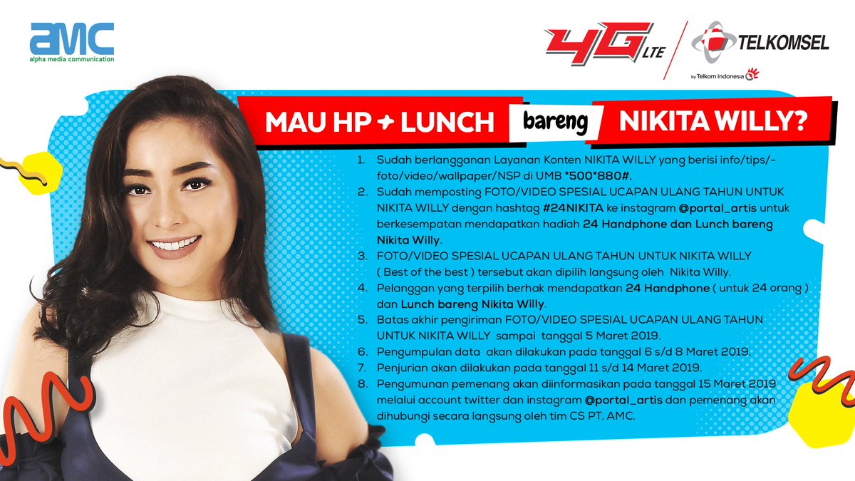 Yesss,, yu dapatkan HP dan Lunch bareng sama <a href="/nikitawilly_24/">Nikita Purnama Willy</a> di Program #24NIKITA baca syarat dan ketentuannya yah genks.  kamu sudah berlangganan programnya di *500*880# , melakukan pengiriman FOTO/VIDEO SPECIAL BDAY GIFT UNTUK NIKITA hashtag #24NIKITA ke Instagram @PORTAL_ARTIS