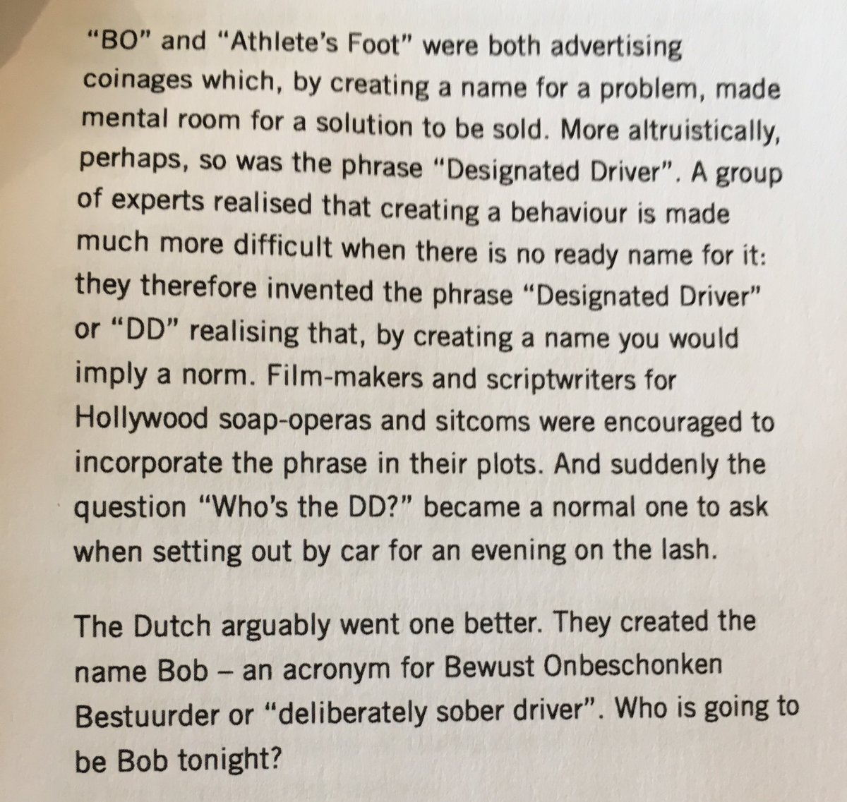 rshotton's tweet photo. The power of giving a behaviour a name: the designated driver and the Sapir Whorf hypothesis 

Exceptional piece from @rorysutherland https://t.co/pZATTqTVX5 https://t.co/lj5P672hXa