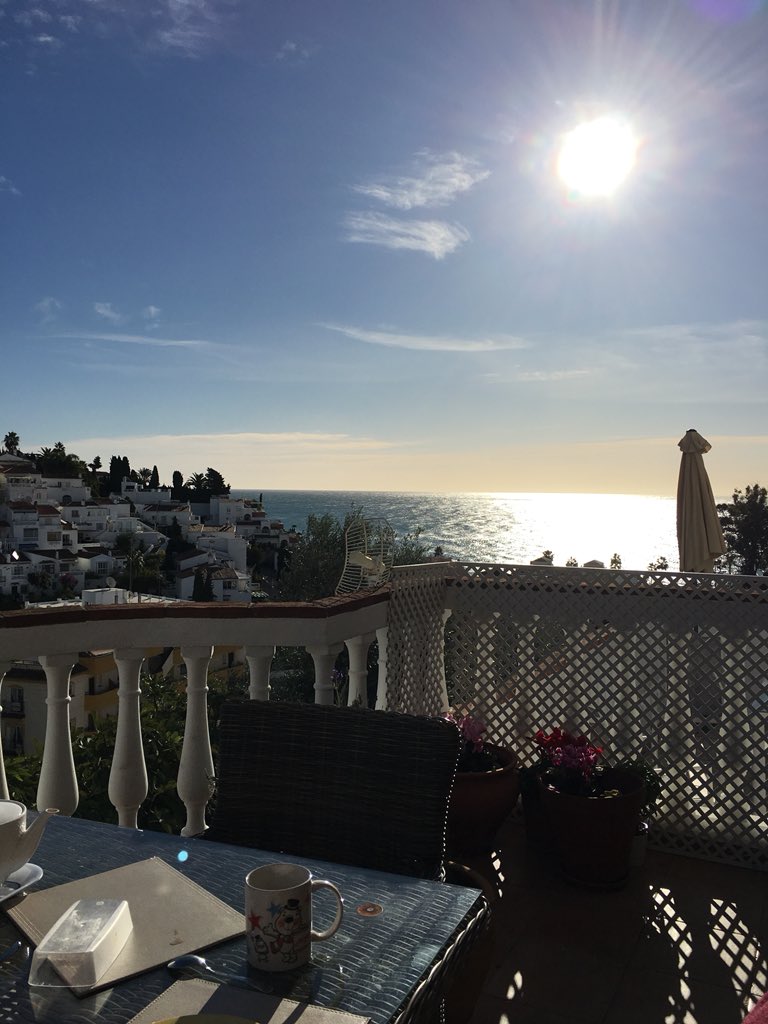 PatBrownSmiles's tweet photo. Going to be hard to say adios to this beautiful Mediterranean view from my friends’ house in Nerja, Spain!  Didn’t look at the news the whole week!  Didn’t miss it one bit! https://t.co/bnBDOJ6qgk