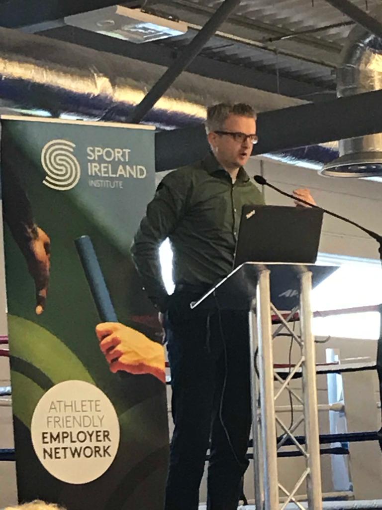 GPTW_Ireland's tweet photo. Partner Cathal Divilly outlining how Great Workplaces and high performance athletes are ideally situated to learn from each other and work together. @Inst_of_Sport #AFE2018 https://t.co/CJWxNJovNI