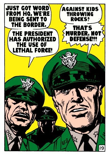 teacherdude's tweet image. &apos;The president has authorized the use of lethal force&quot;
&quot;Against kids throwing rock? That&apos;s murder not defense!&quot; #Trump #BorderLineShooting