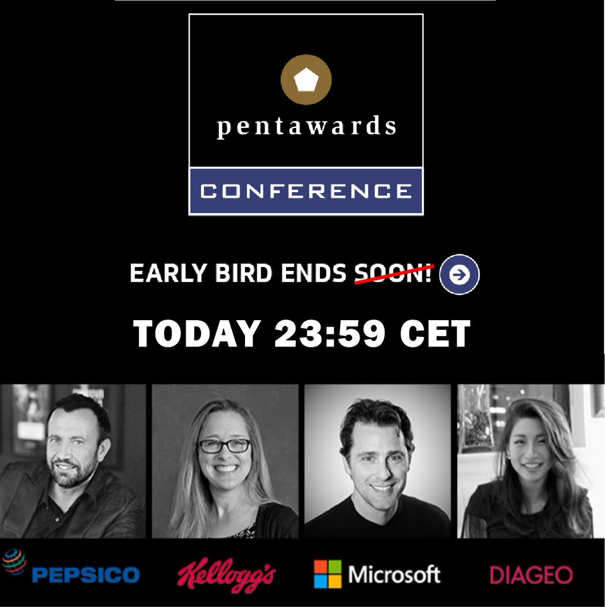 Early bird period ends today! Make sure you don’t miss out and buy your <a href="/PENTAWARDS/">Pentawards</a> Conference Pass for the 13th of February 2019 in Amsterdam. Buy your pass now: goo.gl/wMKjDT
#pentawardslive #pentawards #packagingdesign #pepsico #kellogg #microsoft #diageo