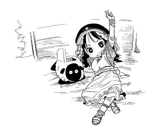 人だけじゃ寂しいので羊でも置いておこうと思ったけど私データベースにショーンしかいなかったので限りなくショーンに近づいてしまったけどまあいいやショーンなら背中くらい開くんじゃないかと思った落書き 