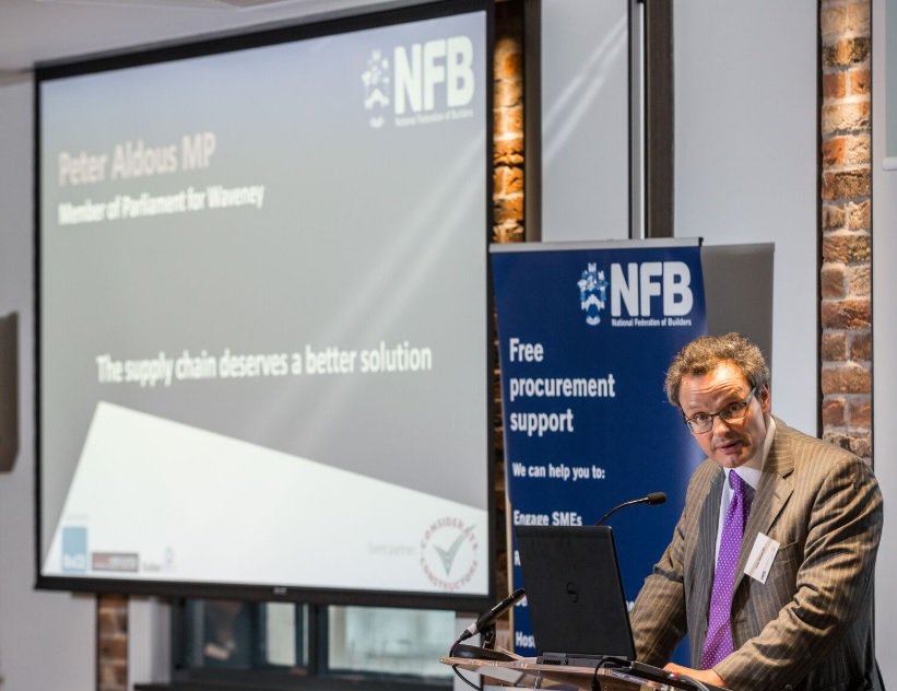 nfbuilders's tweet photo. Addressing the NFB annual conference, @peter_aldous said abuse of retentions has a “negative knock on domino impact on which cascades right through the construction industry.” https://t.co/m98jAxI6QH #retentions #construction #SMEs #nfbuilders https://t.co/vDQGGcVUl5