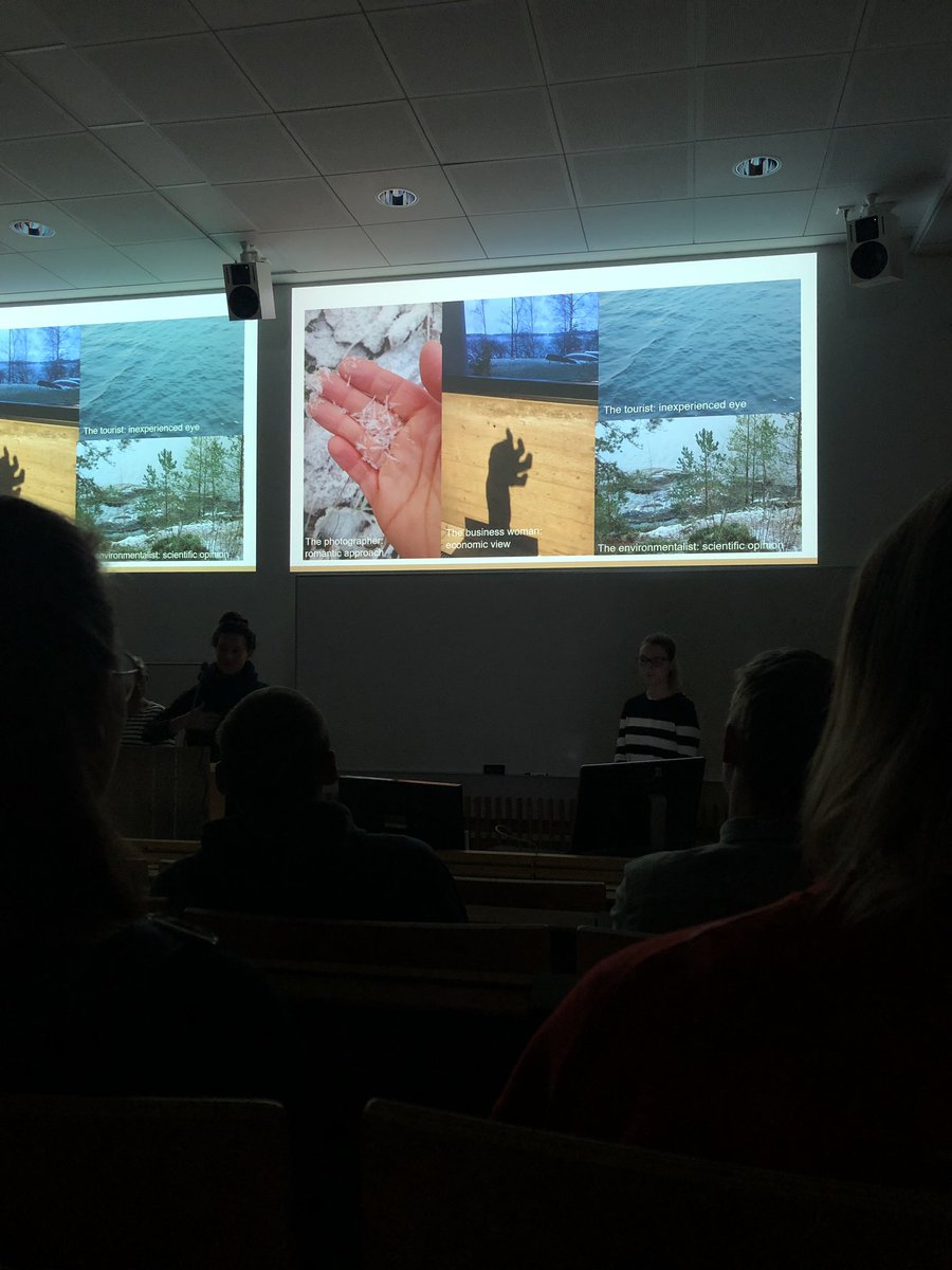 After one week of group work, finally innovativ presentations: For characters (in picture) stucked in a cottage. Fiction film 'Breaking ice' to show the conflicts of Arctic #arcticmedia