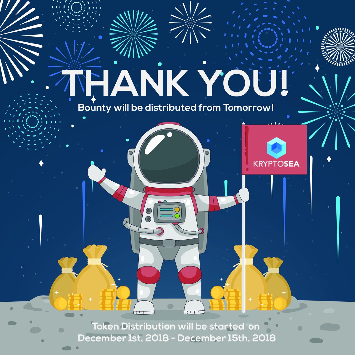 kryptosea's tweet photo. Thank you to everyone that had been participated in our ICO Phase 1, 2, and 3. We are so flattered by all of you who keep supporting us through entire ICO Phase. Please remember that Token Distribution will be started on the December 1st, 2018 until December 15th, 2018 https://t.co/a4SqKzzdnl