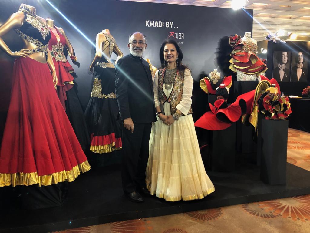alphonstourism's tweet photo. With Ms. Ritu Beri in the Khadi section at the luxury fashion show sponsored by the Ministry of Tourism. Promoting high end Khadi fashion clothes is an excellent vehicle to enhance the Image of India, globally. Khadi is undoubtedly the signature fabric of India. https://t.co/mAUaqzaHvD