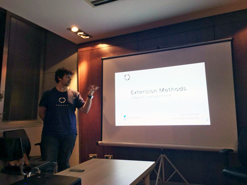 codacy's tweet image. Last night we received the @Scala_PT meetup at #Codacy. Here you can see our very own @machadoit sharing his ideas on #ExtensionMethods. 
#Scala