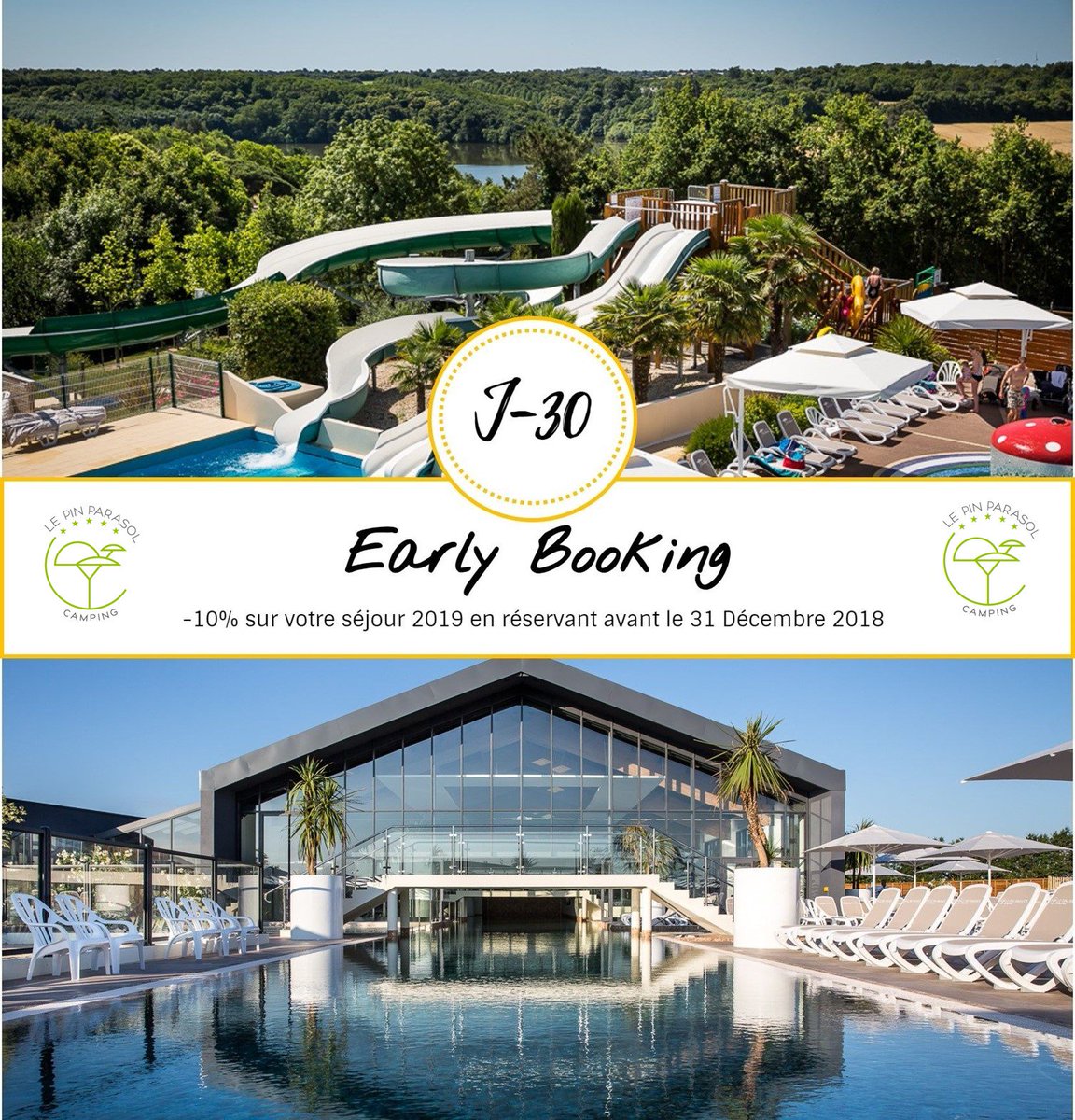 J-30 avant la fin de l'offre Early booking! Pour rappel:
Votre réservation effectuée avant le 31 Décembre =
Une réduction de -10% sur votre séjour 2019 + des vacances différentes et inoubliables, déjà réservées!
#lepinparasol #vacances