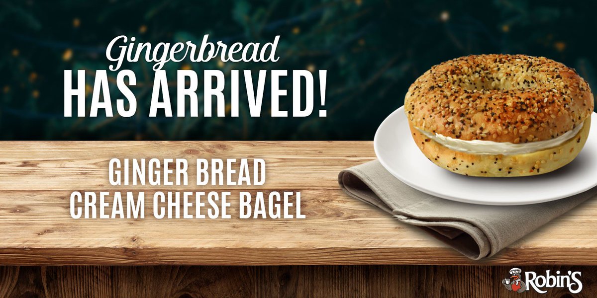 RobinsMaritimes's tweet photo. CELEBRATE!! The weekend and Gingerbread have both arrived.  Try our New Gingerbread Cream Cheese Bagel with your cup of Robin's today!  #robinsdonuts #robinscoffee #cappuccino #weekend #coffee #coffeeaddict  #coffeelover #coffeeshop #coffeeholic 🍩🍩☕️☕️ https://t.co/MNFB7OmEzm