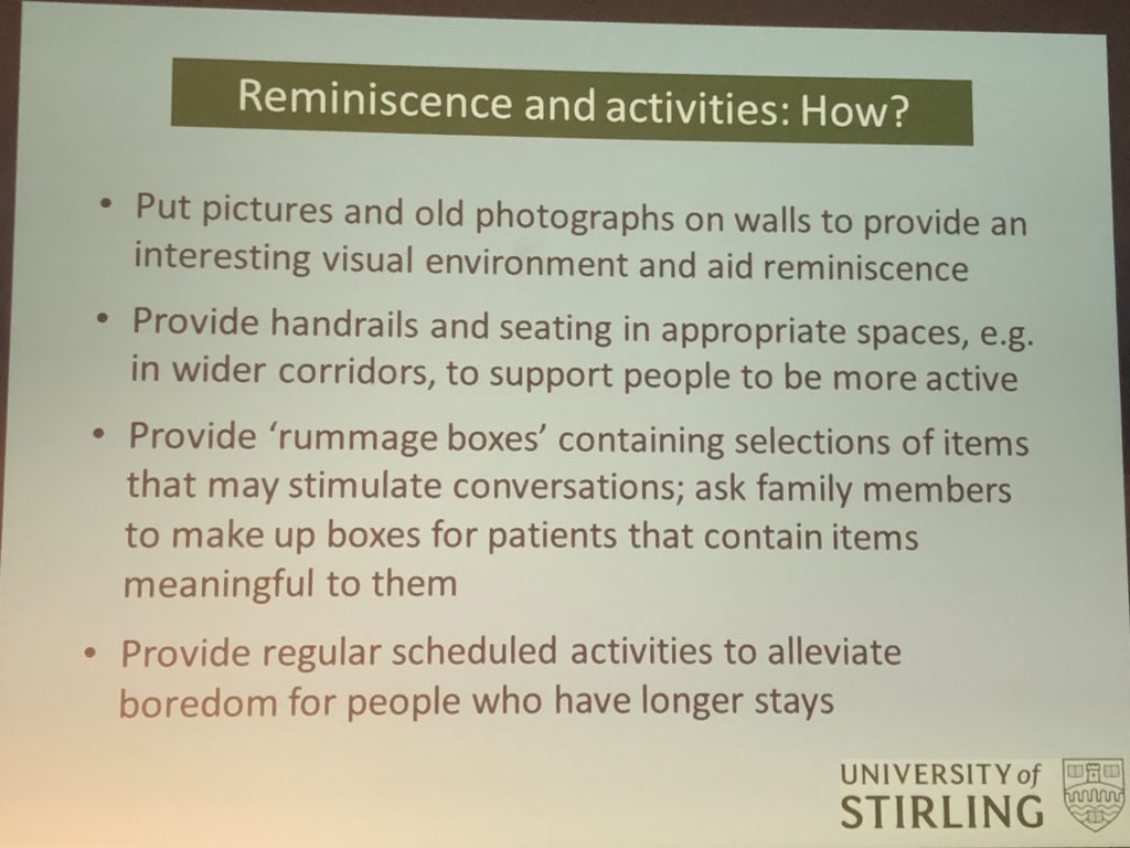 And indeed, there is no evidence or  evaluation that suggests a bus stop in a ward is a good idea!  On the other hand, seating areas and “rummage boxes” do have some evidence to support.
Hand rails too to promote mobility and scheduled activities are good.
#rcpeStAs18