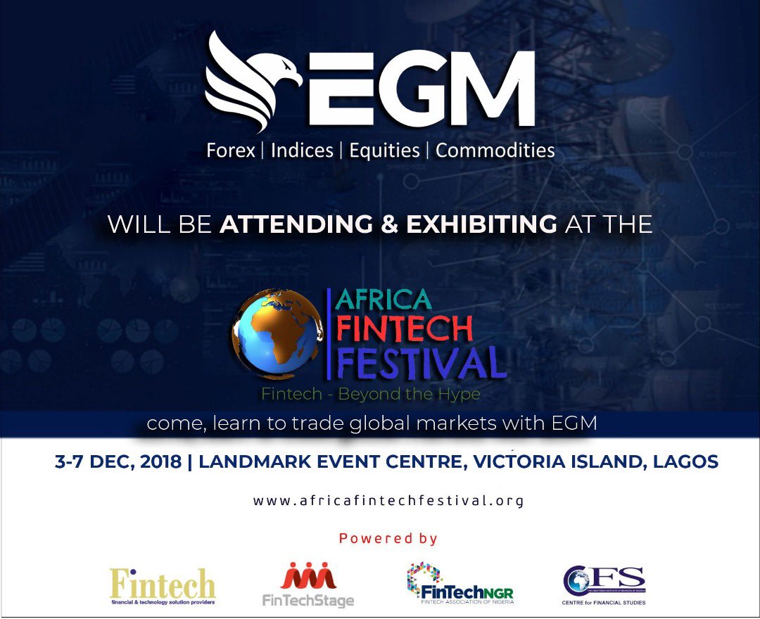 EGMarkets's tweet photo. Catch us at this Yearโs #AfricaFintechFestival in Lagos. Drop by to say hello letโs introduce you to our #Cloudtrade Award Winning Platform. Register at https://t.co/gGE3A5nPFj @WebTVng @proshare @channelstv @GuardianNigeria https://t.co/zoDt21GnFt