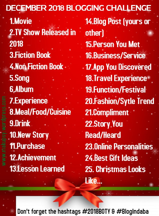 AfroBloggers's tweet image. 25 topics,
1 post a day,
25 days of Christmas Celebrating the Best Of 2018
#2018BOTY
#BlogIndaba