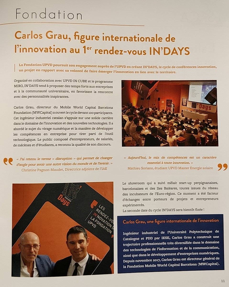 programmemiro's tweet photo. Article sur la 1ère conférence du cycle #INDAYS organisé par @Fondation_UPVD au n°32 du MAG @upvd1
Merci @carlosgraulara @MWCapital et aux startups de @CanodromBCN @peninsulacorp @parcbit @FundacioBit et #UPVDINCUBE pour ces moments de partage.
#innovation #startup #partage https://t.co/83JK2OOqFk