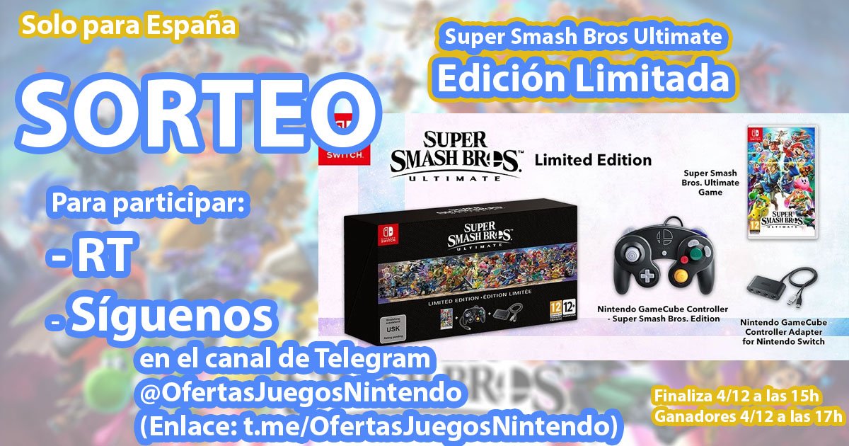 SUPER SORTEO!
¡Puedes ganar un Super Smash Bros Ultimate Edición Limitada!

Para participar:
🔹RT
🔹Síguenos en el canal de Telegram OfertasJuegos Nintendo
t.me/OfertasJuegosN…