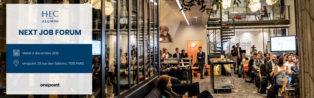 WATs4U's tweet photo. NEXT JOB FORUM organisé par HEC Alumni 
Mardi 4 décembre 2018 de 19h30 à 22h
chez ONEPOINT, 29 rue des Sablons - PARIS 16
Profitez des places réservées aux alumni WATs4U!!
Détails et inscriptions ici: https://t.co/itgAFvno7H https://t.co/DYpt3KnviO