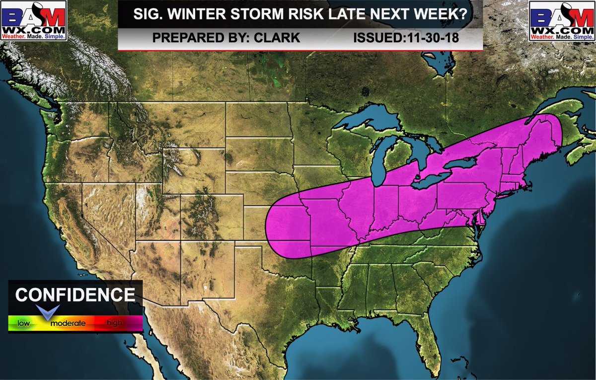bam_weather's tweet photo. #MOwx #IAwx #ILwx #MIwx #INwx #OHwx Growing signals for a rather sig winter storm late next wk. Atmosphere is primed for a few big winter storms first 2 wks of Dec. Details are not possible at this time, but we believe the area highlighted needs to watched https://t.co/NbZ8MYaz00 https://t.co/ZVtwtPrpFI