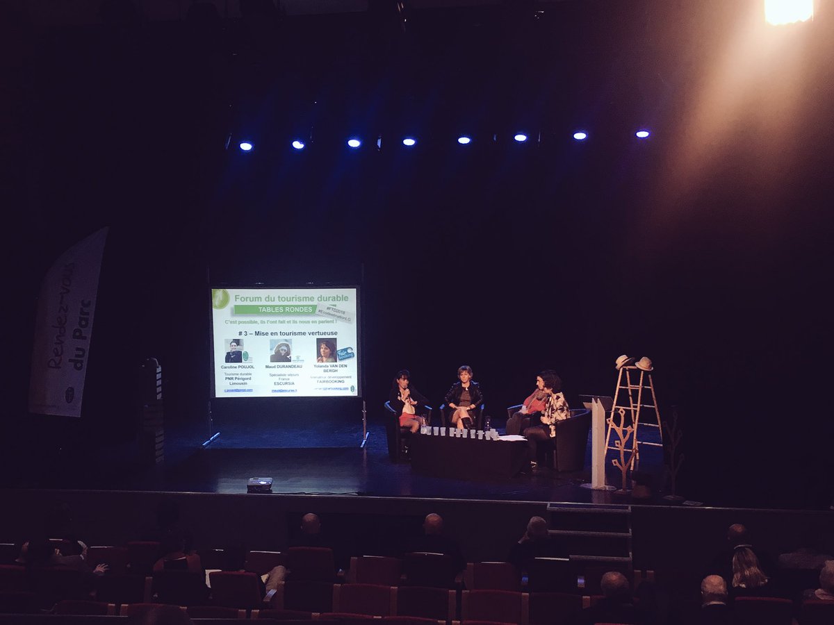 EcomuseMarqueze's tweet photo. #FTD2018 #EcodestinationLG
Table ronde 3 - Mise en tourisme vertueuse
C.Poujol « PNR Périgord Limousin », M.Durandeau « Escursia », Y. Van Den Bergh « Fairbooking ».
Elles nous en parlent ! https://t.co/28tGqmgjib