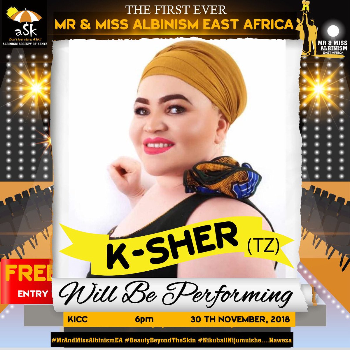 BAFoundation_'s tweet photo. Our very own K-Sher from Tanzania will also be performing today at #MrandMissAlbinismEA https://t.co/Qw7UWxRinO