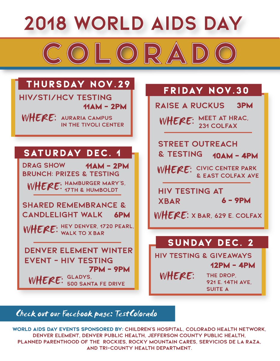 Denver Public Health & Environment (@ddphe) on Twitter photo We encourage everyone to attend one of the many upcoming #WorldAIDSDay2018 events throughout #Denver. Also, look up along Look up along <a href="/16thStMALL/">My Daze In Denver @ 16th St Mall 📷</a> to see @DFClocktower light up red to commemorate #WorldAIDSDay on Friday, 11/30, and Saturday, 12/1. #RockTheRibbon We encourage everyone to attend one of the many upcoming #WorldAIDSDay2018 events throughout #Denver. Also, look up along Look up along <a href="/16thStMALL/">My Daze In Denver @ 16th St Mall 📷</a> to see @DFClocktower light up red to commemorate #WorldAIDSDay on Friday, 11/30, and Saturday, 12/1. #RockTheRibbon
