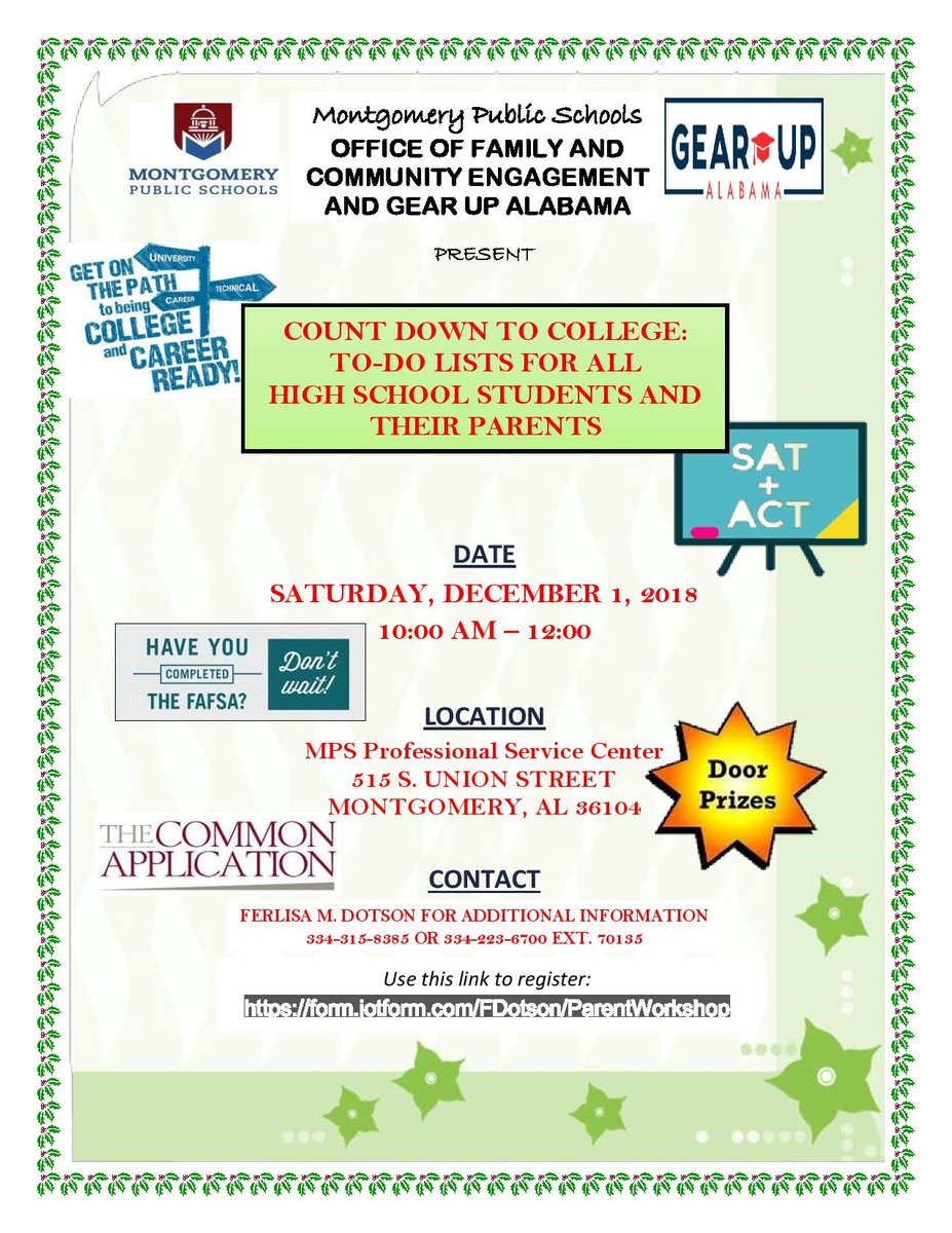 Parents of high school students: The Countdown to College Workshop is tomorrow at 10 a.m.! There will be donuts, coffee, door prizes and vital information about applying for college. #MPSMovingForward