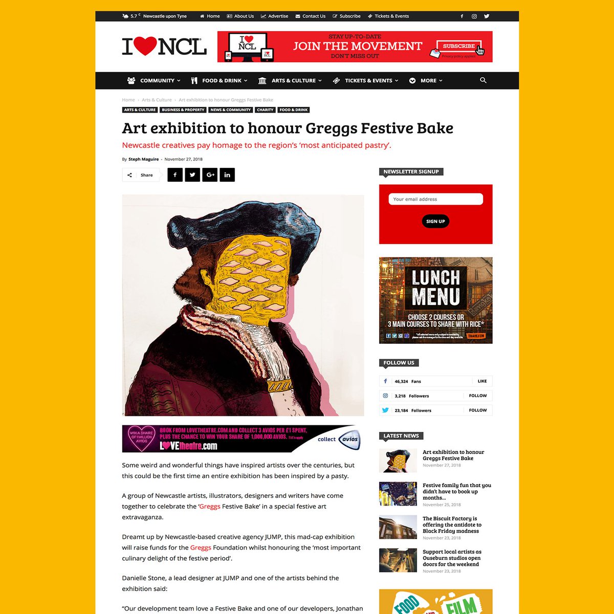 TGFBExhibition's tweet photo. The Great Festive Bake Exhibition is in the press! Showcasing all the fun and festive pieces, we are so happy to be featured online by I love Newcastle! To read the article, click on the link below:
https://t.co/cjDkGY7I0A 

#TGFBE #festivebake #greggs #exhibition https://t.co/M0RdSKt8eZ