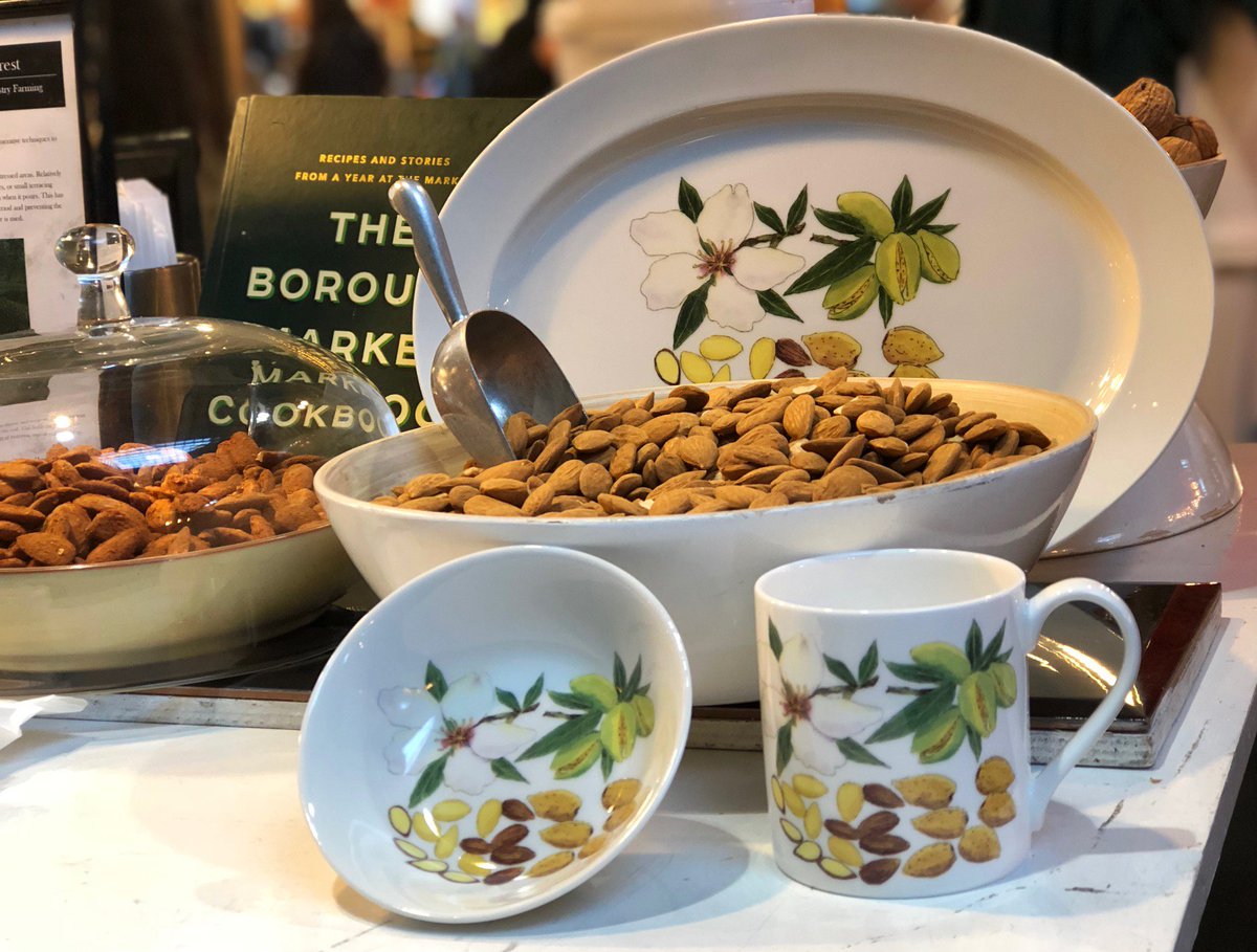 Hot out of the kiln and on the stall today <a href="/boroughmarket/">Borough Market</a> I have the new Almond bowl, mug and oval plates celebrating the story of #Almonds and this amazing ingredient.