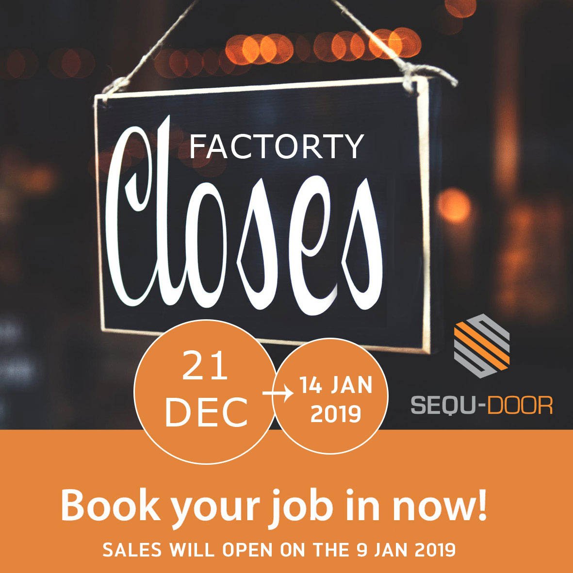 Sequ_Door's tweet image. It&apos;s time to get your order in, don&apos;t miss out! 

#SequDoor #FactoryCloses #RobustSecuritySolutions #AluminiumDoors #AluminiumWindows #ExpandableSecurityGates #BurglarProofing #WorldClassService