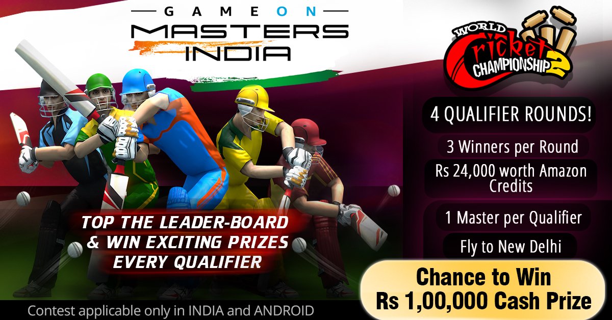 Worldcrickchamp's tweet photo. Participate in the GameOn Masters:India Tournament now in WCC2 to win exciting prizes every Qualifier and stand a chance to win Rs 1,00,000 cash prize in the Finale held in New Delhi. https://t.co/OfY3qByLtC
#GameOn #Contest #AmazonGameOn #mobilegames  #mobilecricketgame #WCC2 https://t.co/BCaSyBRRkO