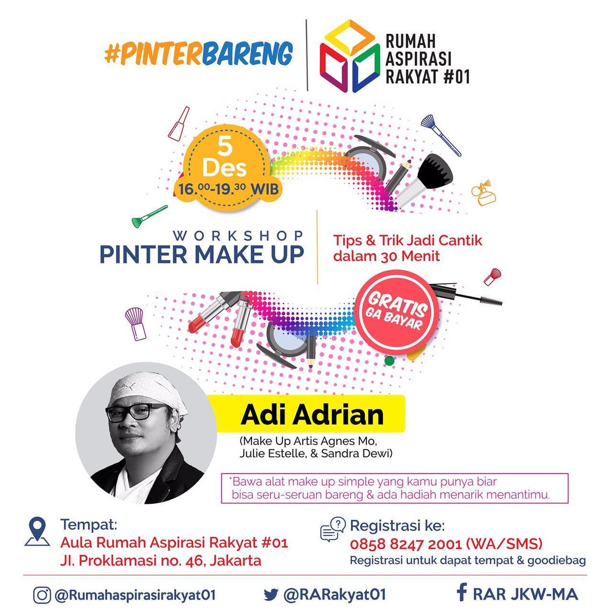 RARakyat01's tweet photo. Yuk teman2 yang ingin #PinterBareng Bersama ka adrian dalam makeup buruan daftaaarrrrr...! https://t.co/C0tJ65hKh4