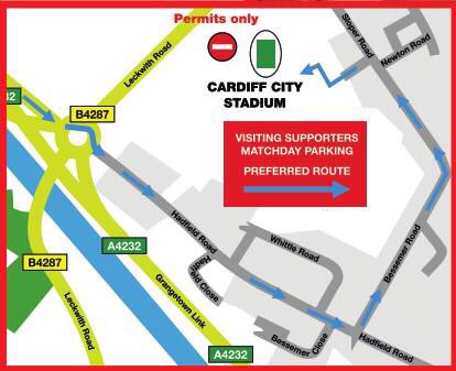 CAR PARKING - <a href="/Wolves/">Wolves</a> fans in the away car park at Cardiff City Stadium, £10 per car. Map attached showing preferred route after exiting M4 at J33 @WMPWolvesFC