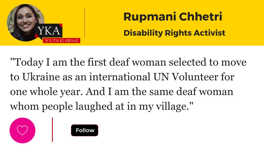 YouthKiAwaaz's tweet photo. . @RupmaniRupmani3 has fought the odds to become a bold voice in disability rights in India. In her story on YKA, she speaks about how we are still a far way from making the country truly inclusive for everyone.
Read her full story here: https://t.co/hp1ZziOgeJ
#UseroftheWeek https://t.co/UGuwiKOkEp